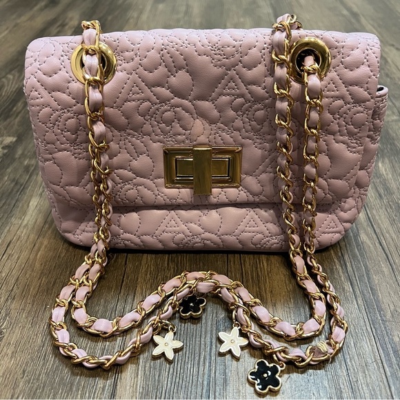 Aldo Lavander Quilted Crossbody Bag Golden Double Shoulder Strap Chain - Picture 11 of 17